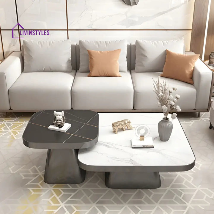 Yatin Stainless Steel Frame and Marble Top Coffee Table for Living Room