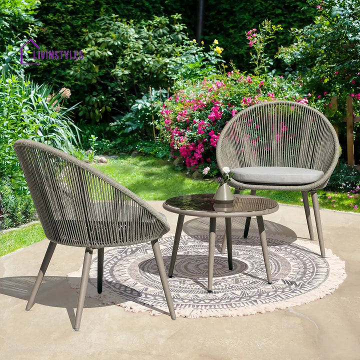 Yawl Outdoor Patio Seating Set 2 Chairs and 1 Table Set (Grey) Braided & Rope - Coffee Table Sets