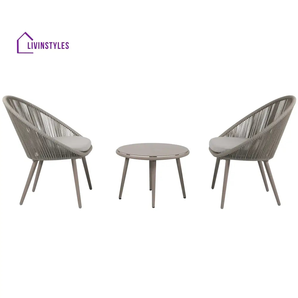 Yawl Outdoor Patio Seating Set 2 Chairs and 1 Table Set (Grey) Braided & Rope - Coffee Table Sets