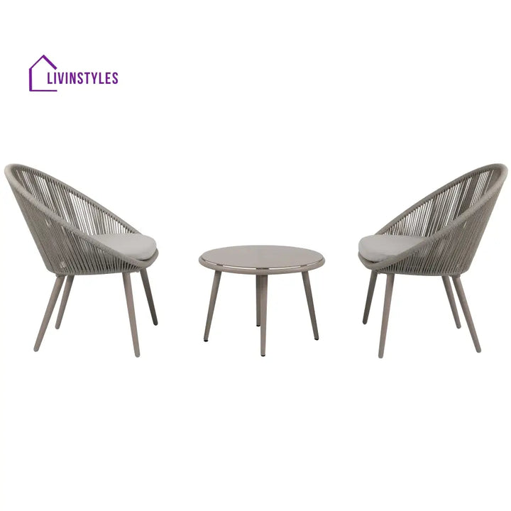 Yawl Outdoor Patio Seating Set 2 Chairs and 1 Table Set (Grey) Braided & Rope - Coffee Table Sets