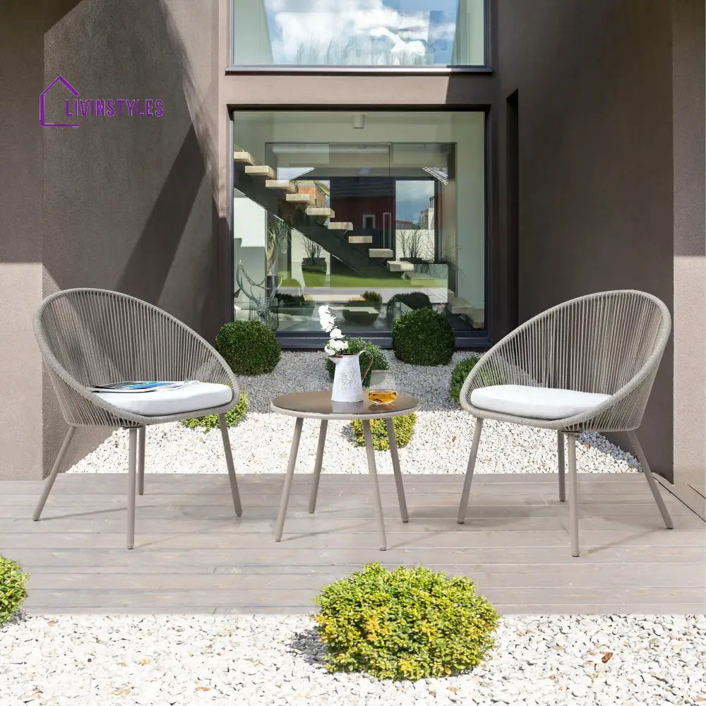 Yawl Outdoor Patio Seating Set 2 Chairs and 1 Table Set (Grey) Braided & Rope - Coffee Table Sets