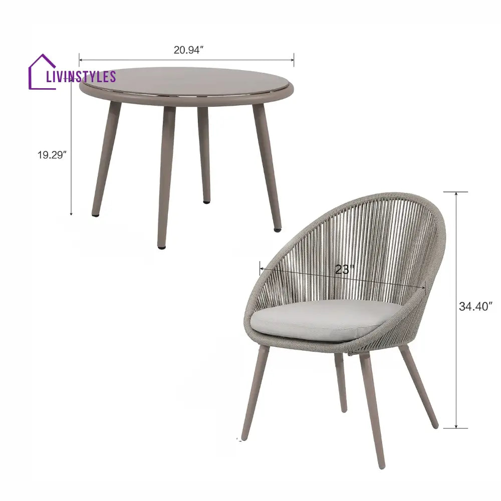 Yawl Outdoor Patio Seating Set 2 Chairs and 1 Table Set (Grey) Braided & Rope - Coffee Table Sets