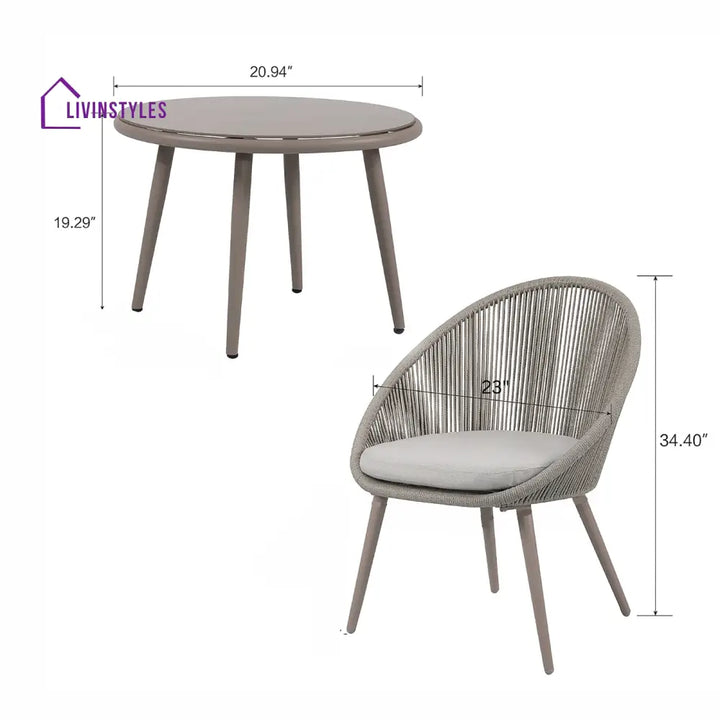 Yawl Outdoor Patio Seating Set 2 Chairs and 1 Table Set (Grey) Braided & Rope - Coffee Table Sets