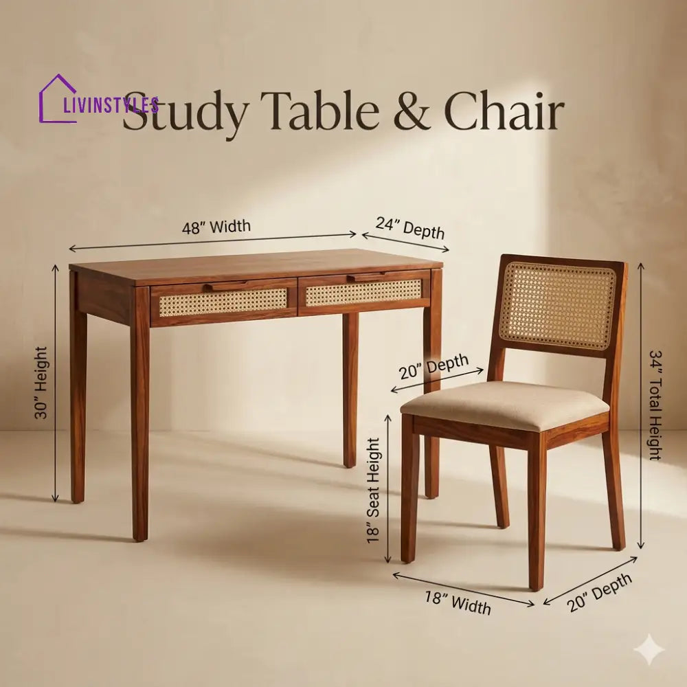 Yelena Sheesham Wood Study Table and Chair Set for Students | Kids | Adults