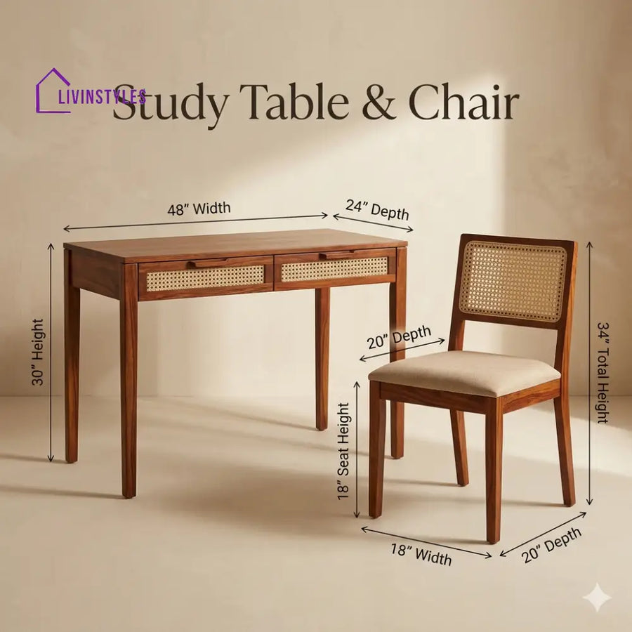 Yelena Sheesham Wood Study Table and Chair Set for Students | Kids | Adults