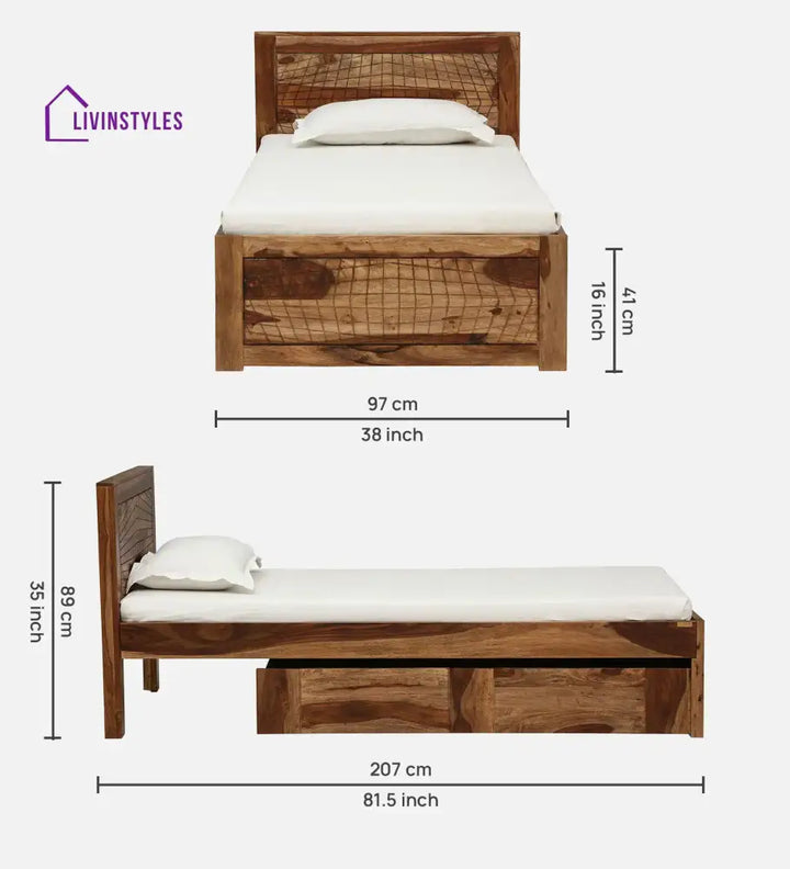 Harmonia Sheesham Wood Single Bed With Storage Bedroom Furniture Sets