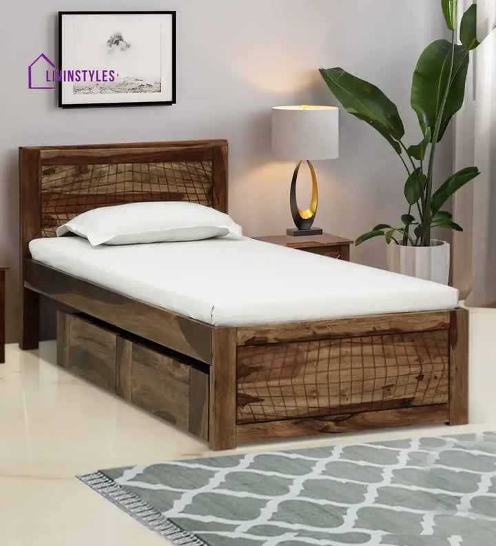 Harmonia Sheesham Wood Single Bed With Storage Teak Bedroom Furniture Sets