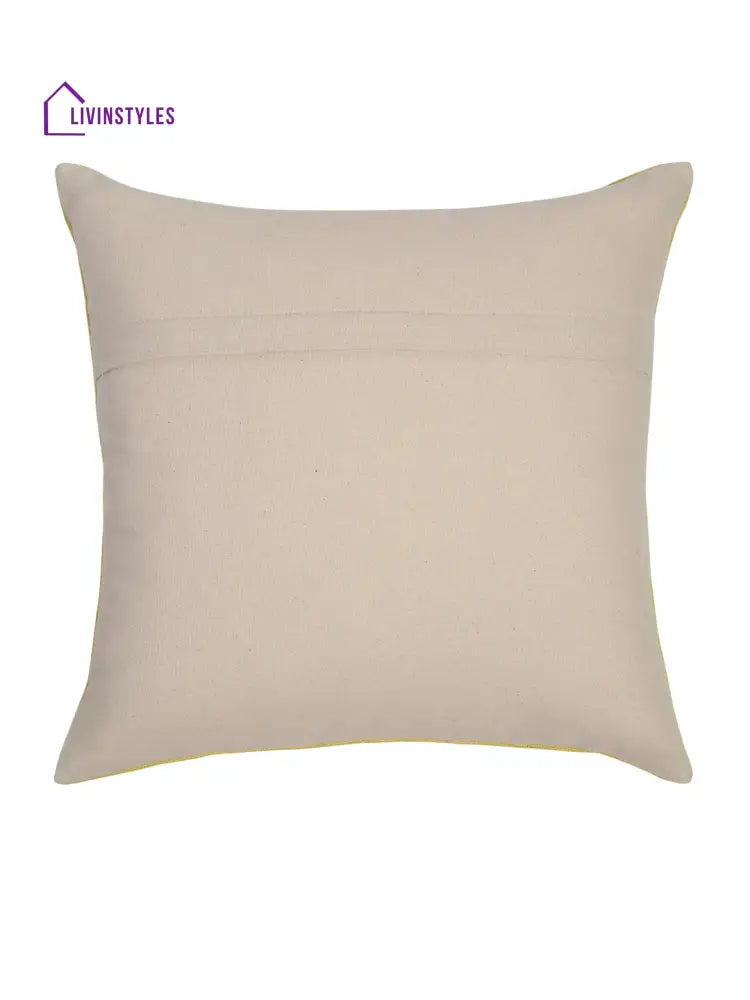 Yellow Color Cotton Hand Work Cushion Cover Set Of 2 (18X18 Inch)