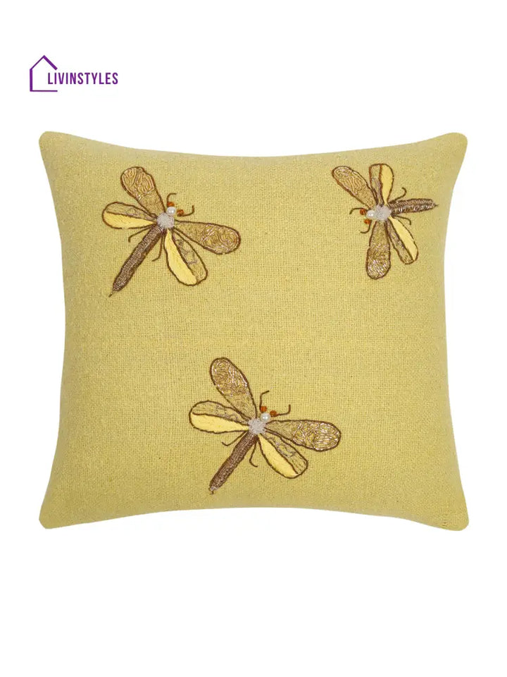 Yellow Color Cotton Hand Work Cushion Cover Set Of 2 (18X18 Inch)