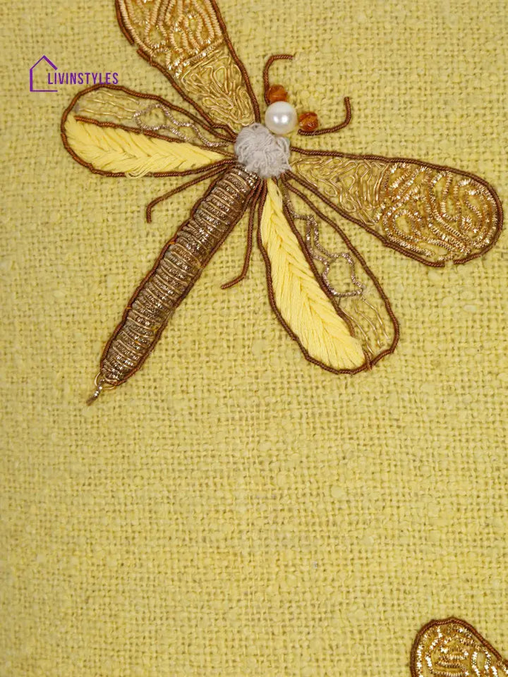 Yellow Color Cotton Hand Work Cushion Cover Set Of 2 (18X18 Inch)