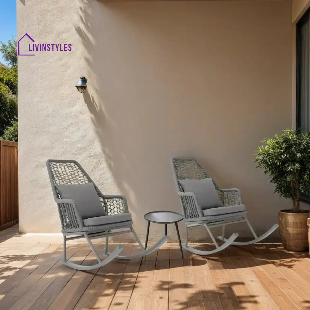 Yepes Outdoor Patio Seating Set 2 Chairs and 1 Table Set (Grey) Braided & Rope - Coffee Table Sets