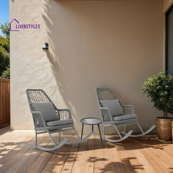 Yepes Outdoor Patio Seating Set 2 Chairs and 1 Table Set (Grey) Braided & Rope - Coffee Table Sets