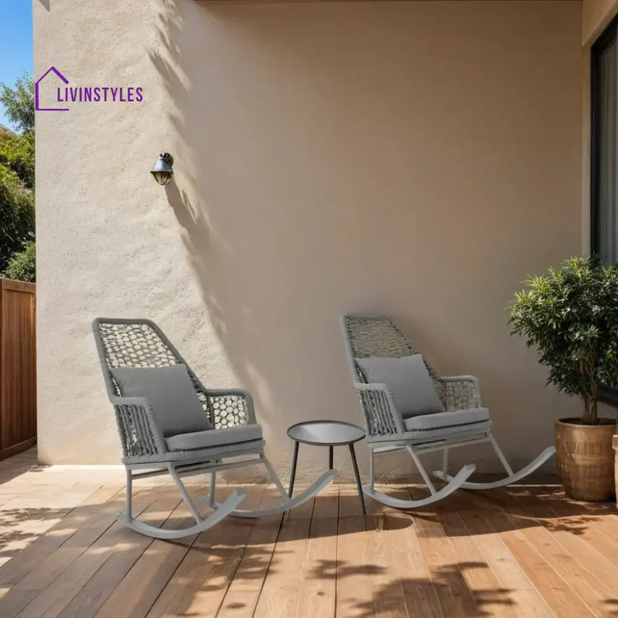 Yepes Outdoor Patio Seating Set 2 Chairs and 1 Table Set (Grey) Braided & Rope - Coffee Table Sets