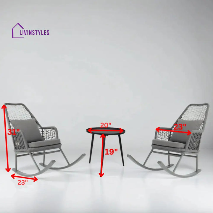 Yepes Outdoor Patio Seating Set 2 Chairs and 1 Table Set (Grey) Braided & Rope - Coffee Table Sets