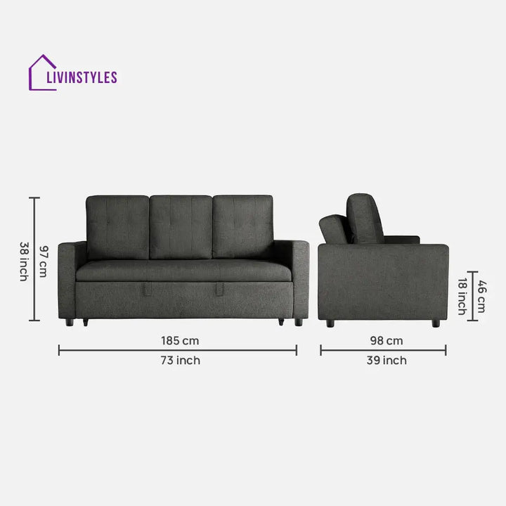 Yeremey Graphite Grey Fabric Sofa cum Bed