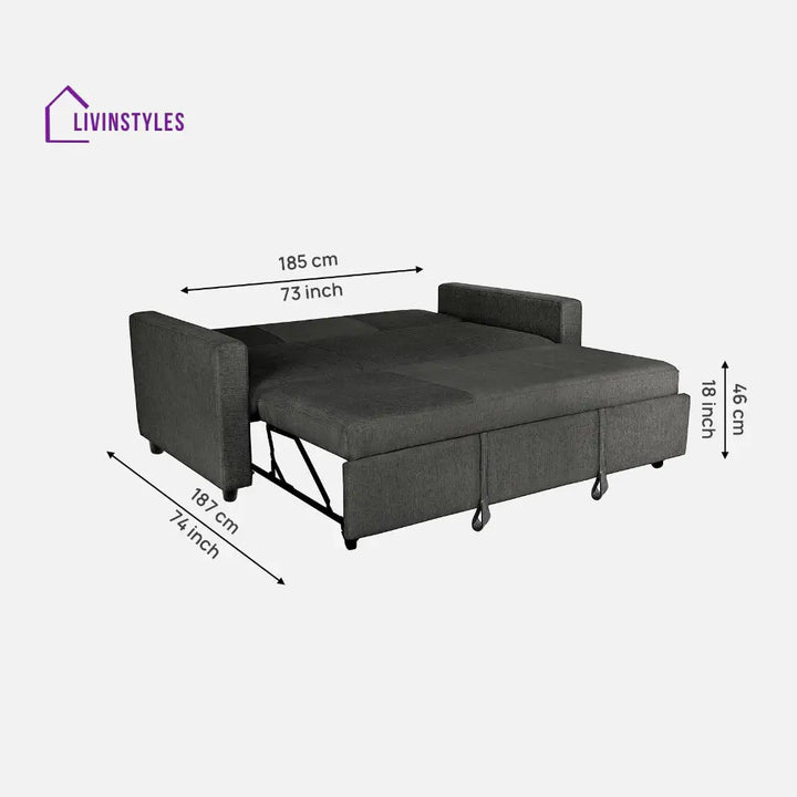 Yeremey Graphite Grey Fabric Sofa cum Bed