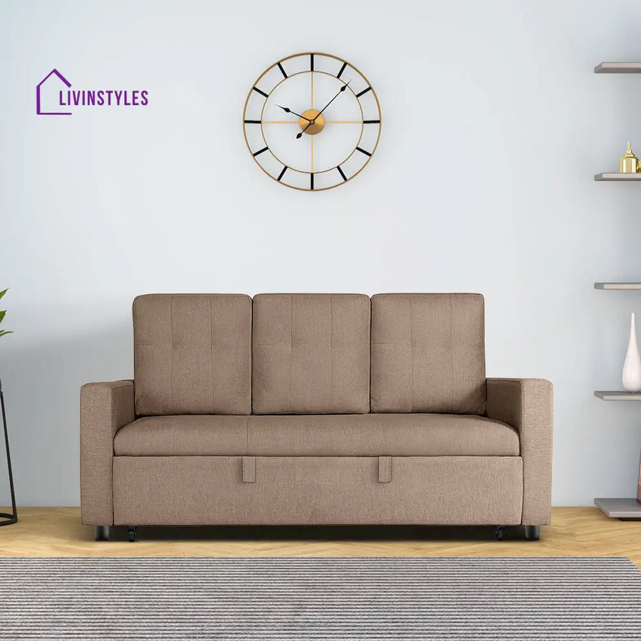 Yeremey Plaster Brown Fabric Sofa cum Bed