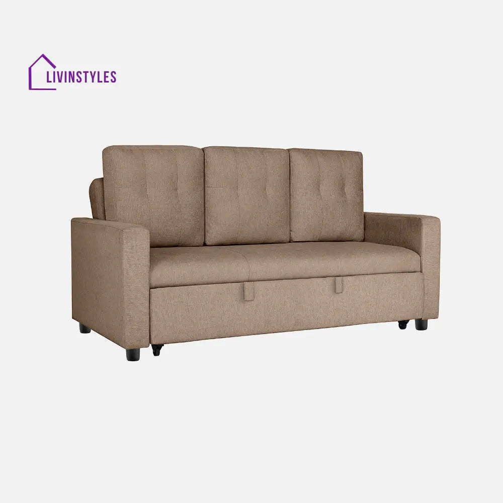 Yeremey Plaster Brown Fabric Sofa cum Bed