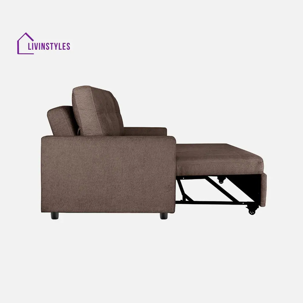 Yeremey Saddle Brown Fabric Sofa cum Bed