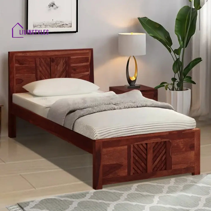 Elista Solid Wood Single Beds Honey Bedroom Furniture Sets