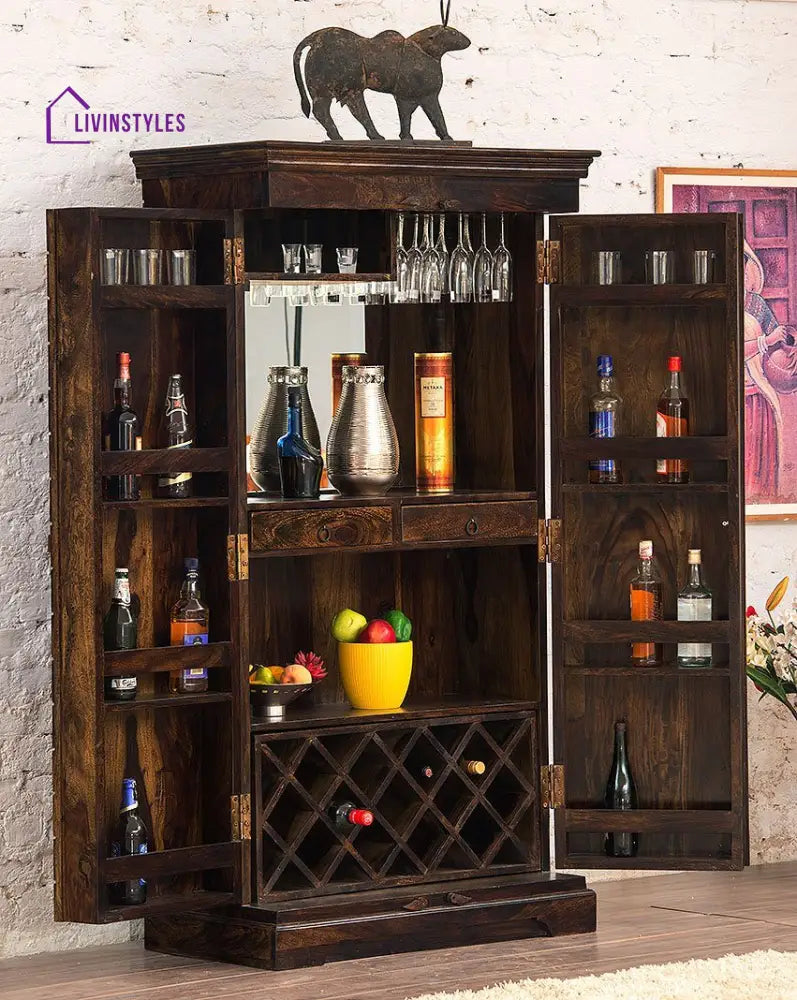 Yesenia Solid Wood Bar Cabinet Bar