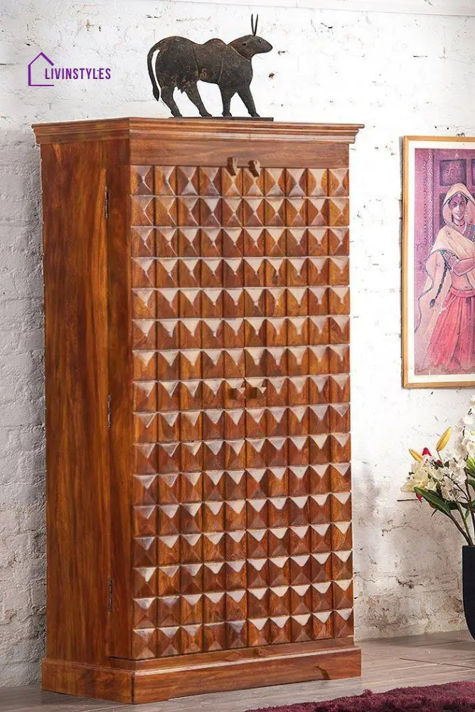 Yesenia Solid Wood Bar Cabinet L 180 x D 50 x H 180 cm (Opened) L 97 x D 50 x H 180 cm (Compact) / Honey Bar