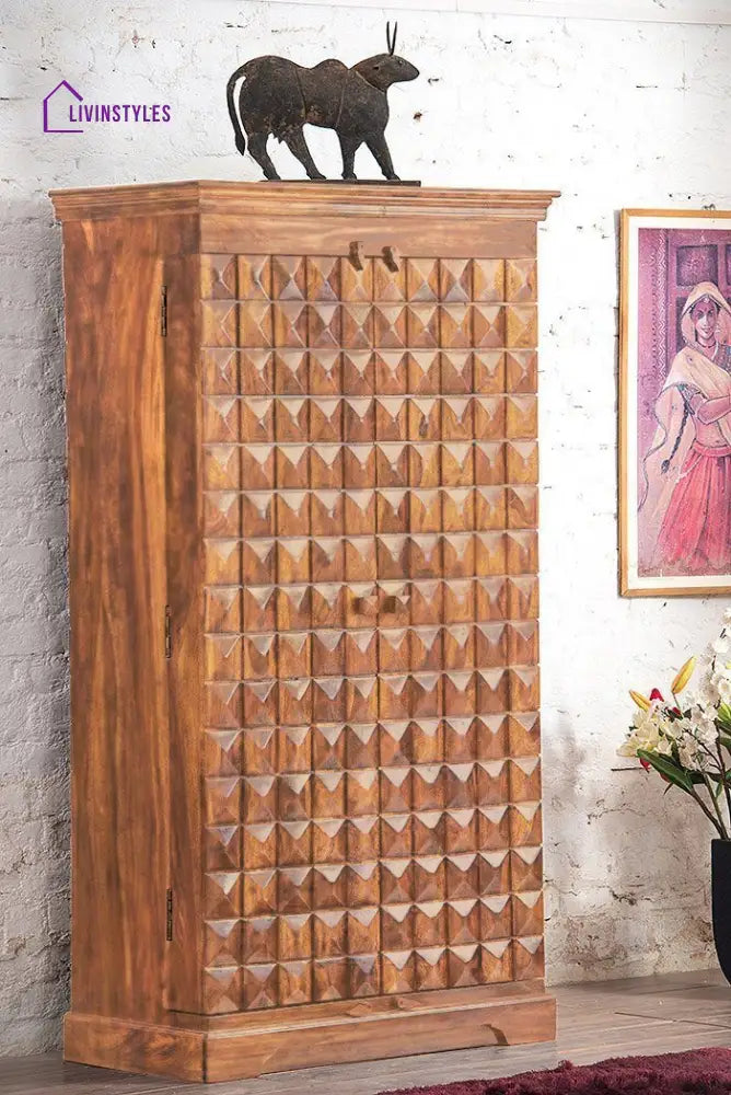 Yesenia Solid Wood Bar Cabinet L 180 x D 50 x H 180 cm (Opened) L 97 x D 50 x H 180 cm (Compact) / Stone Bar