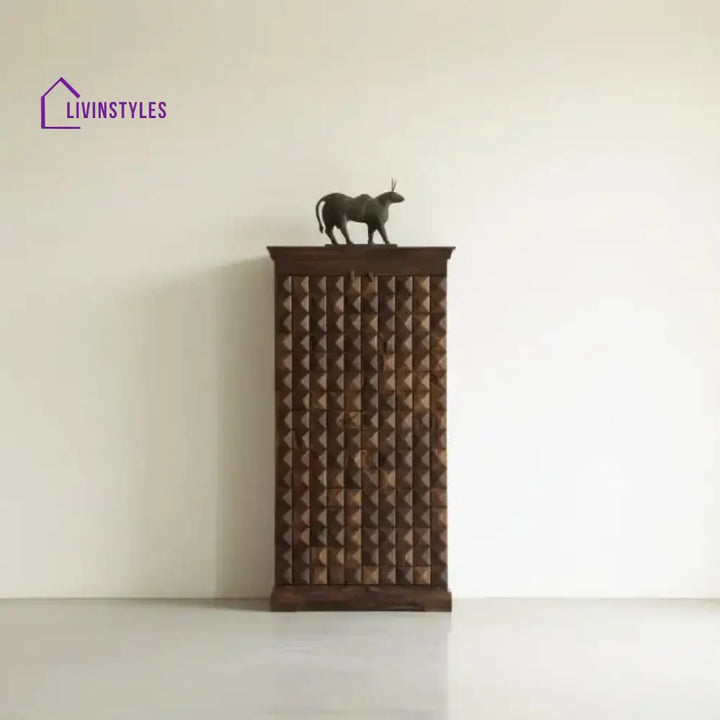 Yesenia Solid Wood Bar Cabinet L 180 x D 50 x H 180 cm (Opened) L 97 x D 50 x H 180 cm (Compact) / Walnut Bar