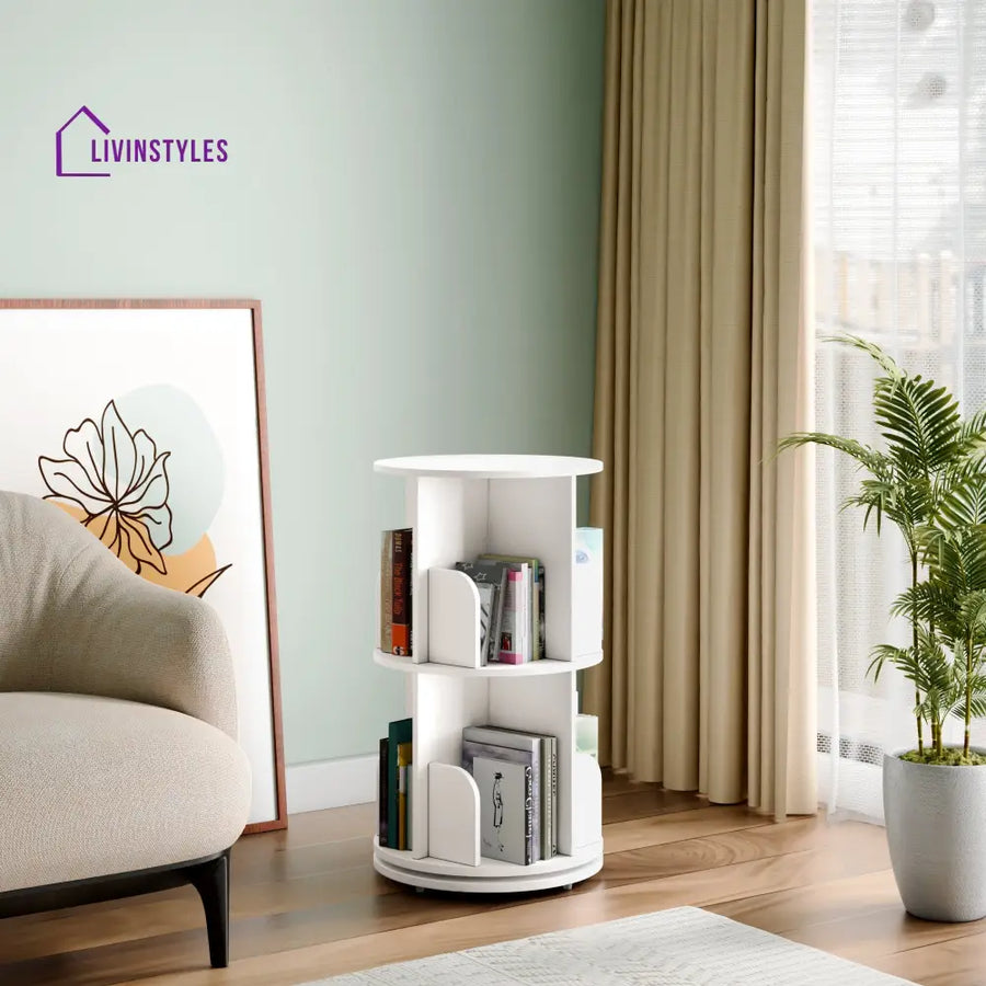 Yeseniya 360° Rotating Bookshelf - White 2 Tier 360 Rotating Bookshelf