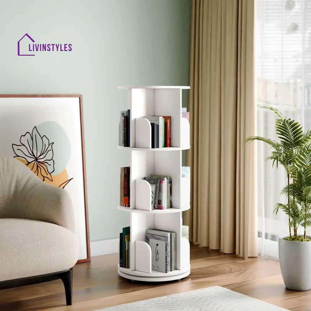 Yeseniya 360° Rotating Bookshelf - White 3 Tier 360 Rotating Bookshelf