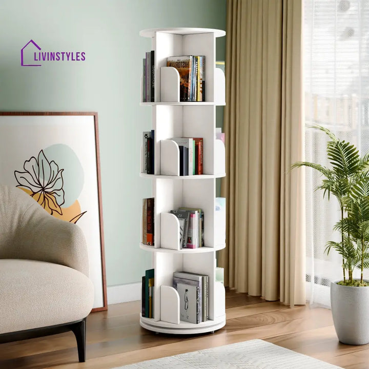 Yeseniya 360° Rotating Bookshelf - White 360 Rotating Bookshelf