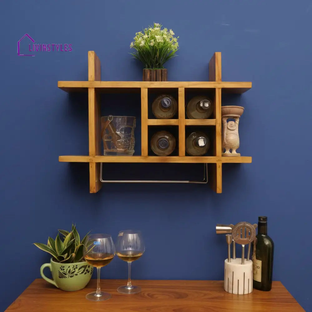 Yevhen Wall Mount Wooden Wine Rack - Natural Bar Furniture