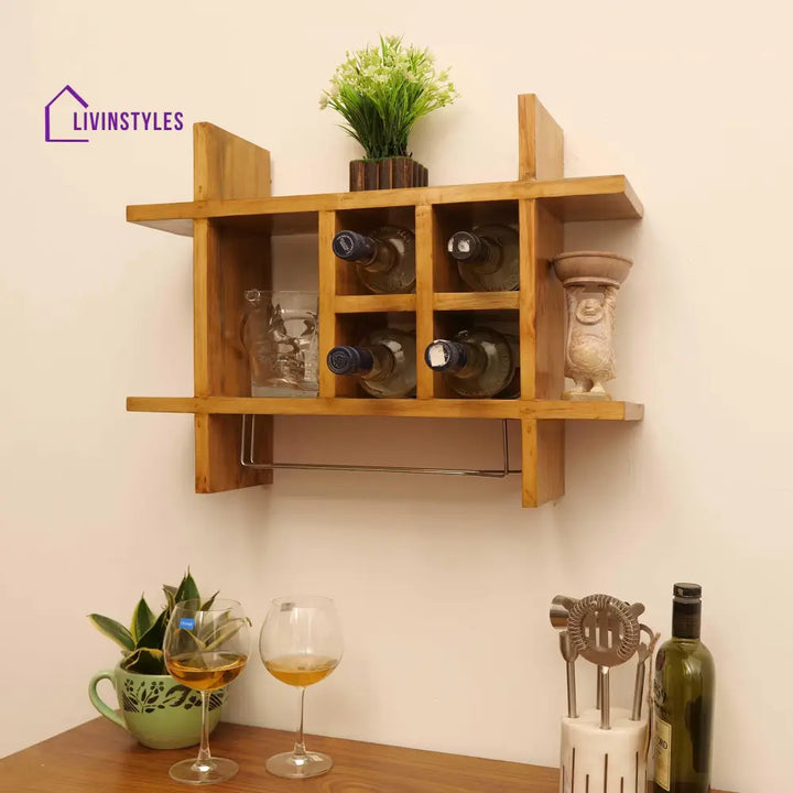 Yevhen Wall Mount Wooden Wine Rack - Natural Bar Furniture