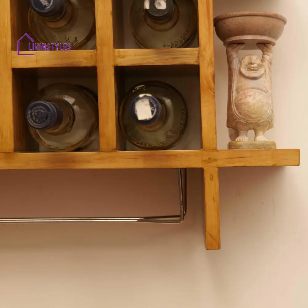 Yevhen Wall Mount Wooden Wine Rack - Natural Bar Furniture