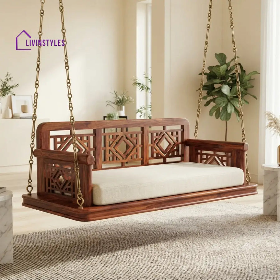 Yoann 2 Seater Wooden Swing for Home | Wooden Jhula for home
