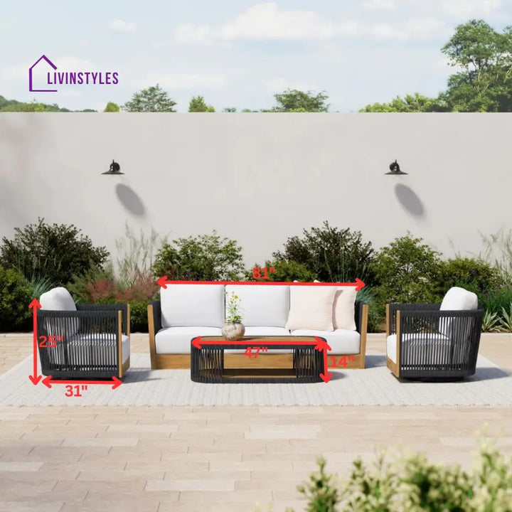 Yofora Outdoor Sofa Set 3 Seater 2 Single seater and 1 Center Table Braided & Rope - Sofa Sets