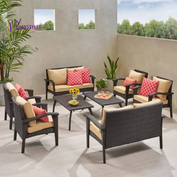 Yoko Brown 8 Seater Outdoor Wicker Conversation Set - Sofa Set