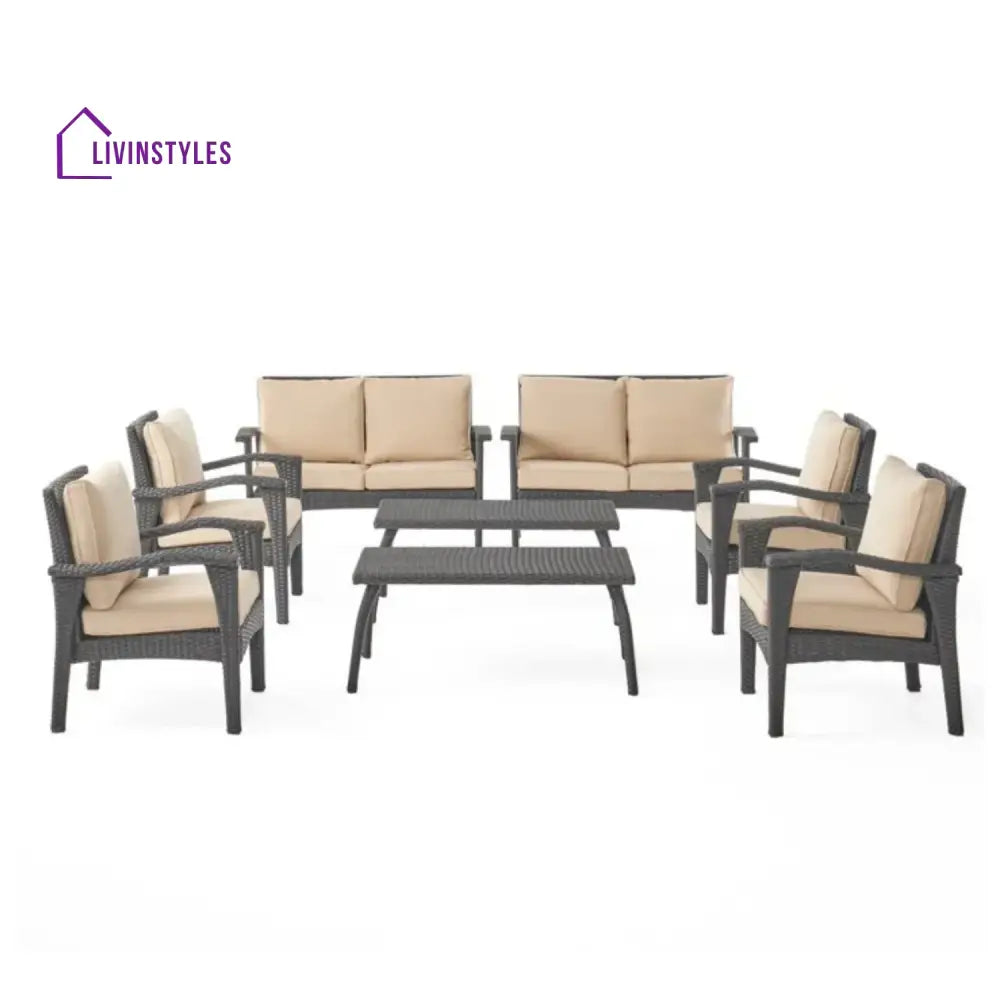 Yoko Brown 8 Seater Outdoor Wicker Conversation Set - Sofa Set