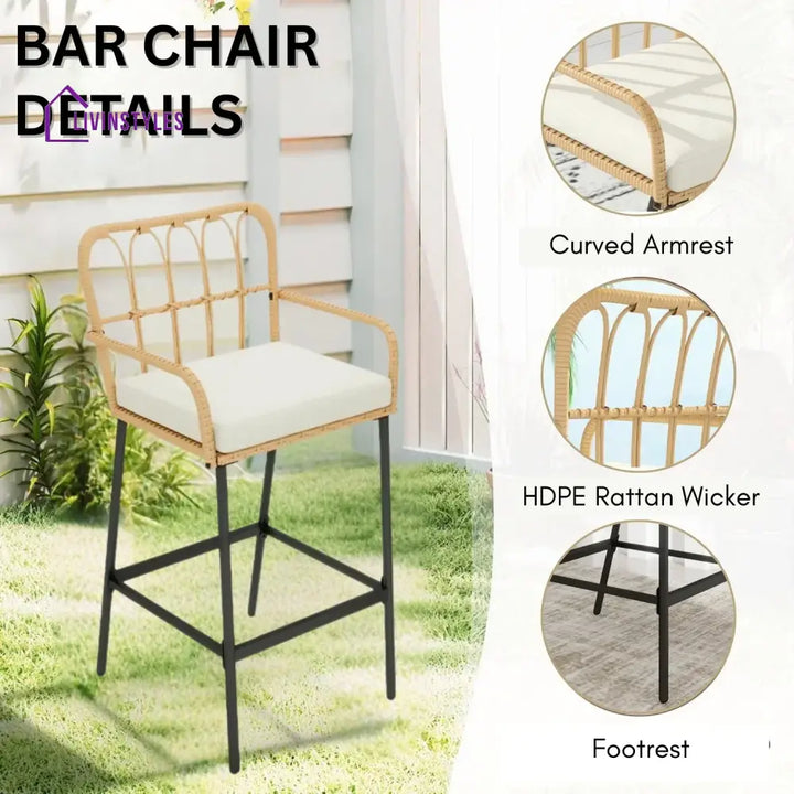 Yolande Outdoor Rattan Wicker Bar Set with Round Table - Bar Set
