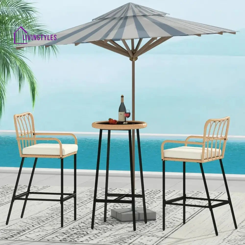 Yolande Outdoor Rattan Wicker Bar Set with Round Table - Bar Set