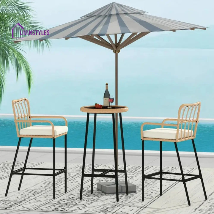 Yolande Outdoor Rattan Wicker Bar Set with Round Table - Bar Set