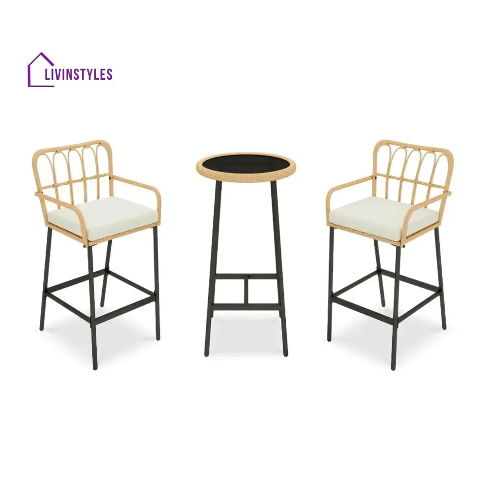 Yolande Outdoor Rattan Wicker Bar Set with Round Table - Bar Set