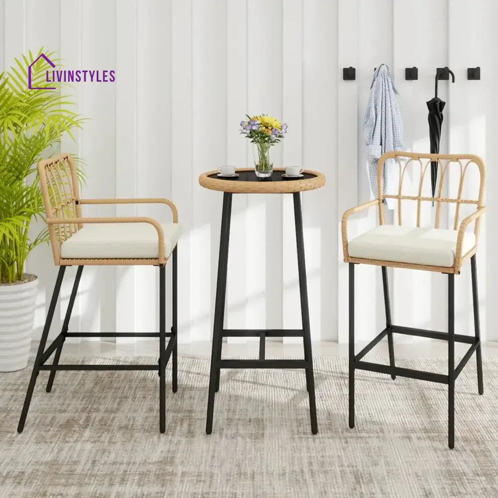 Yolande Outdoor Rattan Wicker Bar Set with Round Table - Bar Set