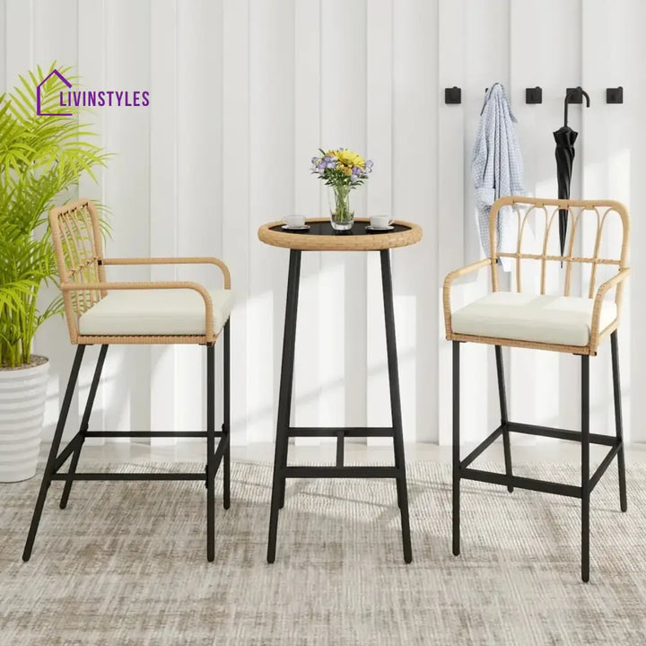 Yolande Outdoor Rattan Wicker Bar Set with Round Table - Bar Set