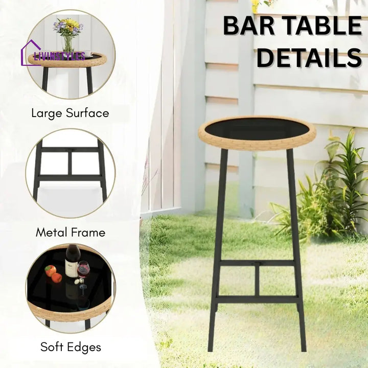 Yolande Outdoor Rattan Wicker Bar Set with Round Table - Bar Set