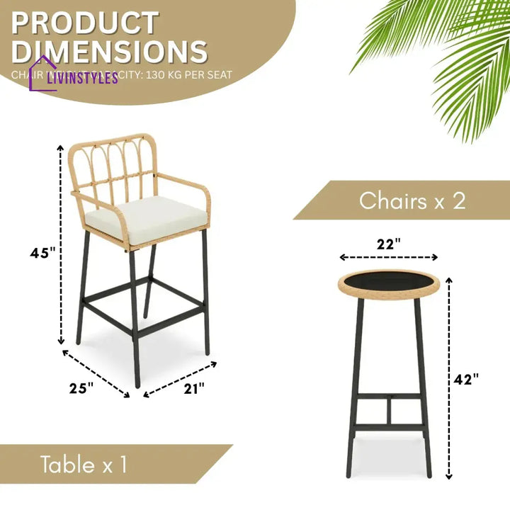 Yolande Outdoor Rattan Wicker Bar Set with Round Table - Bar Set