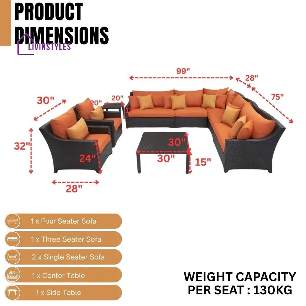 Yordanos All Weather Outdoor Wicker Garden L-Shape Sectional Conversation Set - Sofa Set