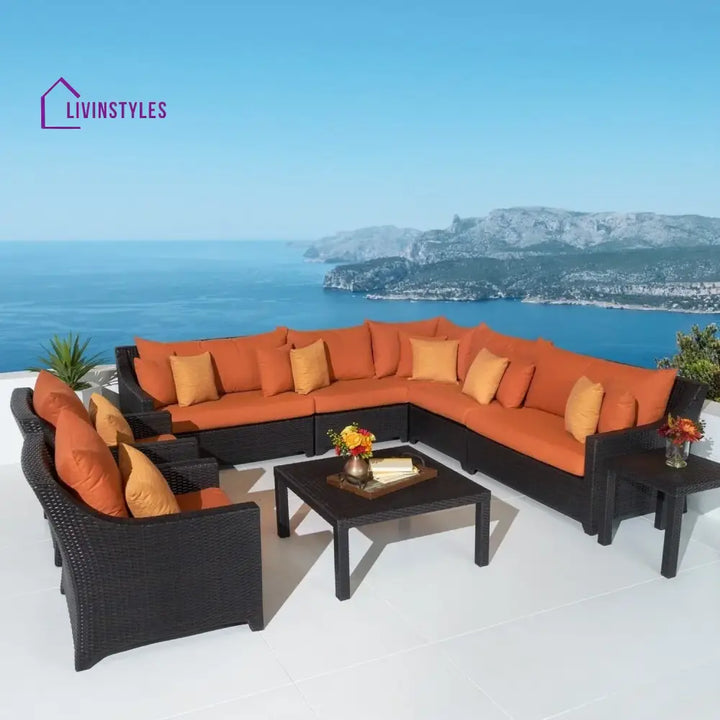 Yordanos All Weather Outdoor Wicker Garden L-Shape Sectional Conversation Set - Sofa Set