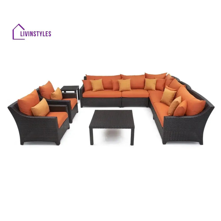 Yordanos All Weather Outdoor Wicker Garden L-Shape Sectional Conversation Set - Sofa Set