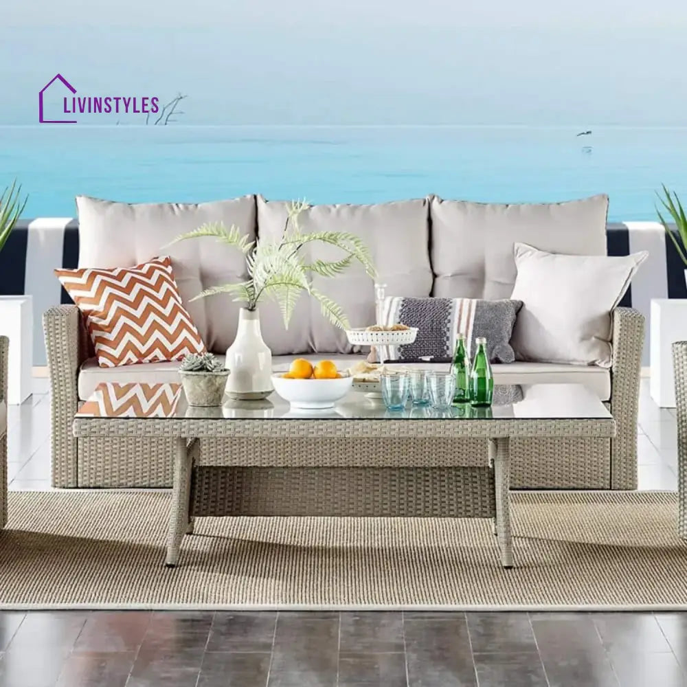 Yue 3-Seater Outdoor Rattan Wicker Patio Sofa - Sofa Set